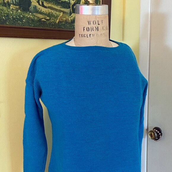 Tahari Deep Turquoise Ribbed Extra Fine Merino Wool Medium Three-Quarter Sleeve - Picture 2 of 10